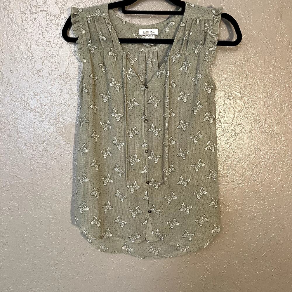 Matilda Jane sheer tan butterfly sleeveless blouse XS